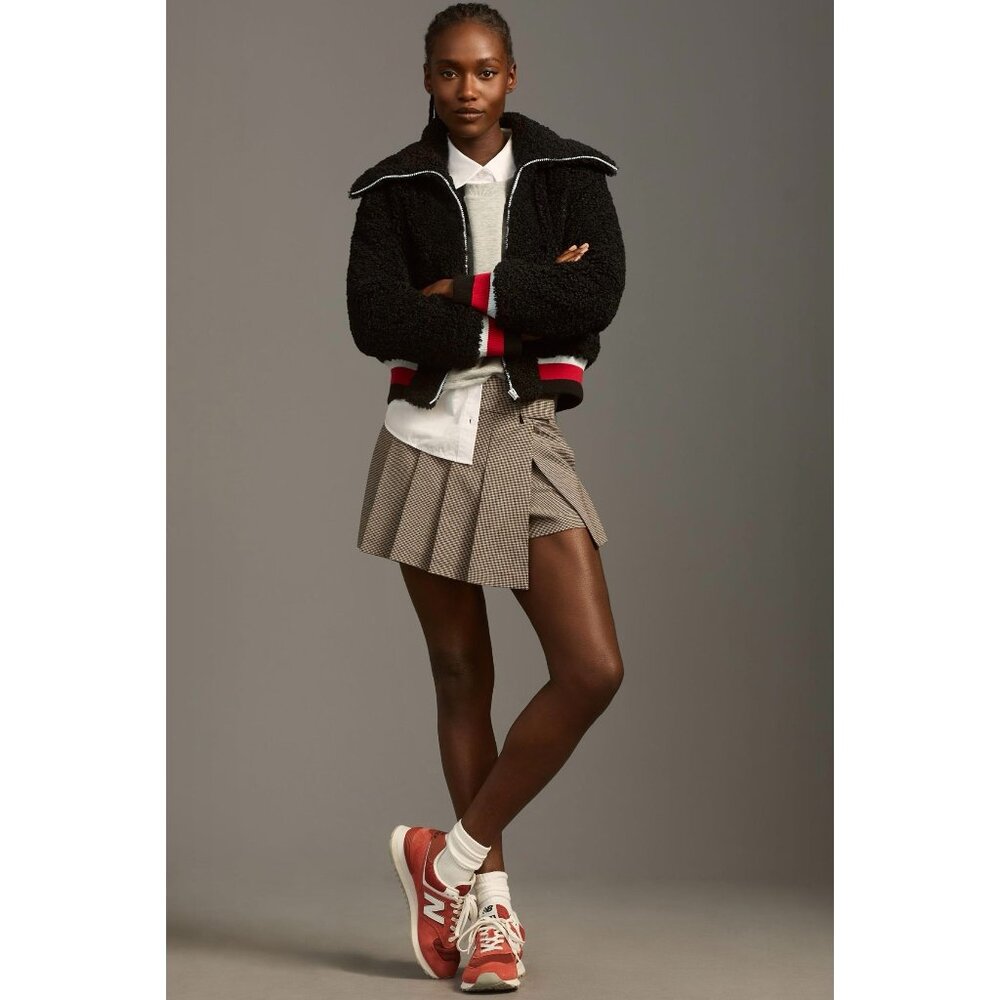 Anthropologie Maeve Sherpa Letterman Bomber Jacket